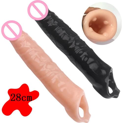 28CM Long Size Penis Extender Condoms Reusable Vibrating Penis Extender Condom Dick Enlargemen Cock Ring Sex Toys For Men