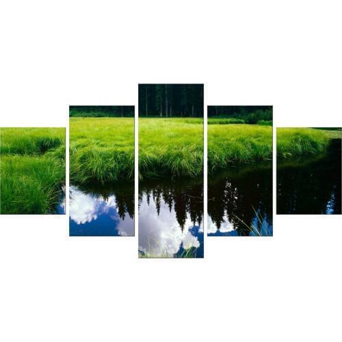 5 Pieces Free Shipping Lake Tree Landscape Print Canvas Art Oil Painting Home Decoration Picture for Living Room Wall Framed