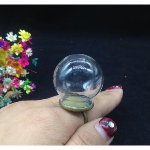 50sets/lot 30*20mm antique bronze/silver crown edge tray adjustable glass round bottle handmade diy vial ring making kit charm