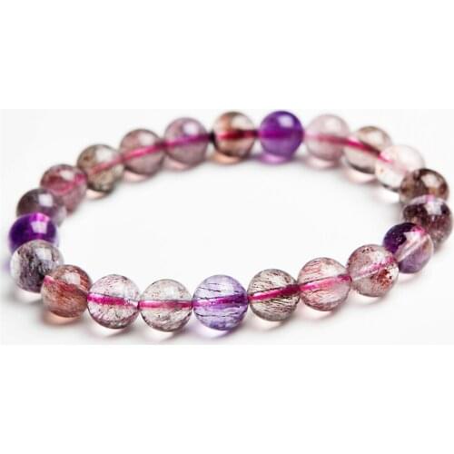 8mm Genuine Colorful Natural Rutilated Quartz Bracelet For Women Stretch Crystal Super Seven Melody Stone Round Bead Bracelet