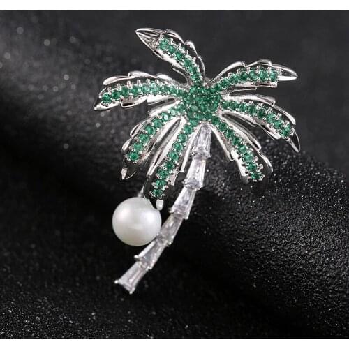 Cytheria luxury delicate pearl brooches pins for women copper alloy crystal rhinestone coconut tree brooches