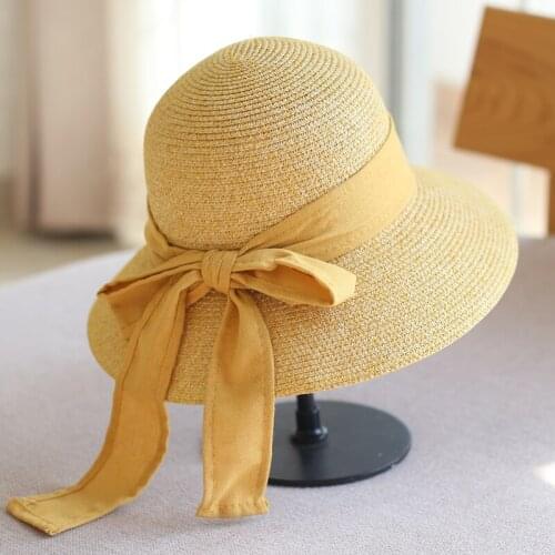 Childrens Straw Hat Summer Sun Hat Korean Style Bowknot Outdoor Girls Hat All Match Buckets Hats