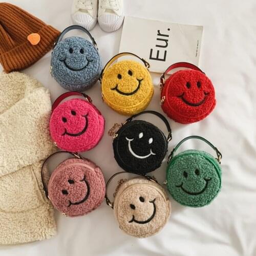 Childrens cross-body bag plush plush smiley face one-shoulder bag mini baby cute cartoon cross-body Bag Girl Change Purse