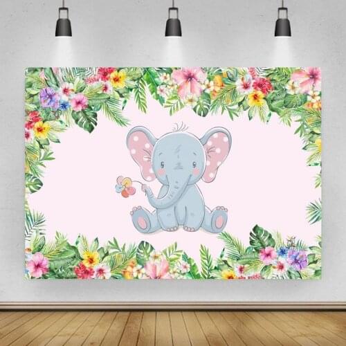 Baby Shower Blue Elephant Flowers Portrait Photography Background Vinyl Backdrop Birthday Party Photocall Studio Props