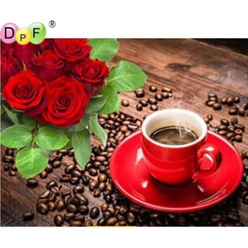 DPF diamond embroidery diamond painting Coffee roses cross stitch needlework diamond mosaic full square rhinestone home decor