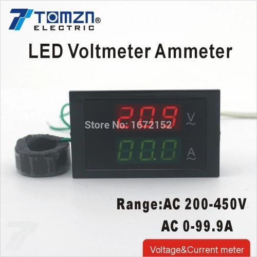 Dual LED display Voltage and current meter panel voltmeter ammeter range AC 200-450V 0-99.9A