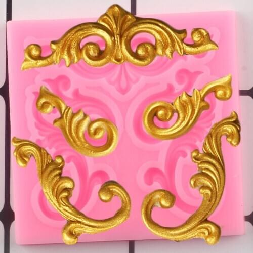 European Baroque Scroll Relief Silicone Mold Fondant Molds Leaves Shape Cake Decorating Tools Candy Resin Clay Chocolate Moulds