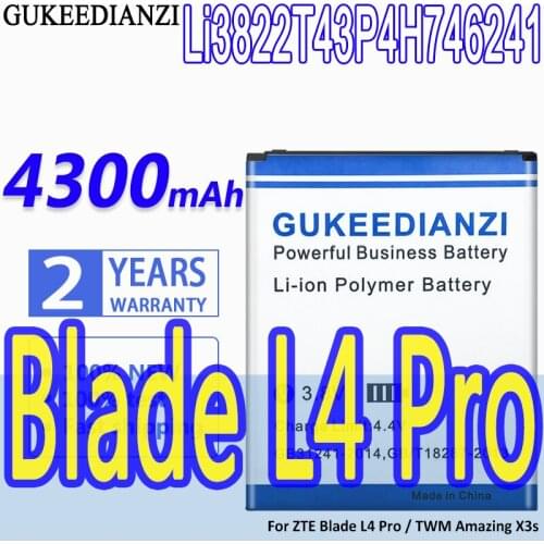 High Capacity GUKEEDIANZI Battery Li3822T43P4H746241 4300mAh For ZTE Blade L4 Pro A465 A475 TWM Amazing X3s A315 L4Pro