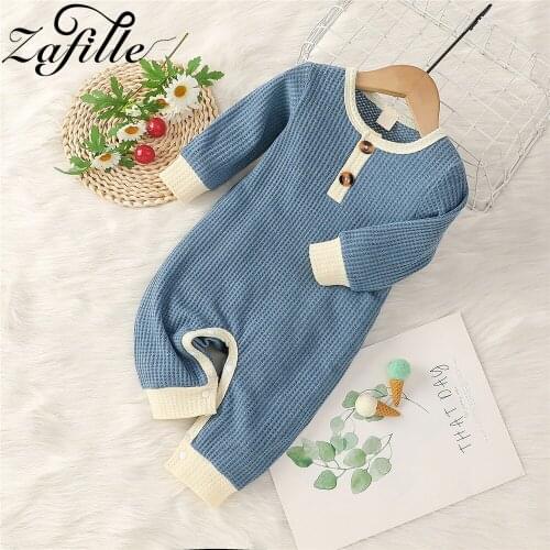 ZAFILLE Newborn Baby Boy Clothes 6 Colors Solid Knitted Cotton Baby Boys Rompers Front Button Jumpsuit For Kids Boys Babies