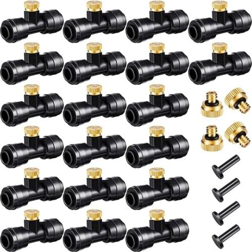 Misting Nozzles Kit Include Water Misting Nozzle Tees Thread 1/4 Inch And Brass Orifice Nozzle With Black Plug-ABUX