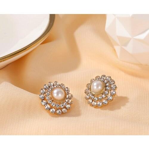 Round Pearl Sun Flower Earrings Korean Crystal Zircon Stud Earrings For Women Earing Jewelry Earings Fashion Earring A720