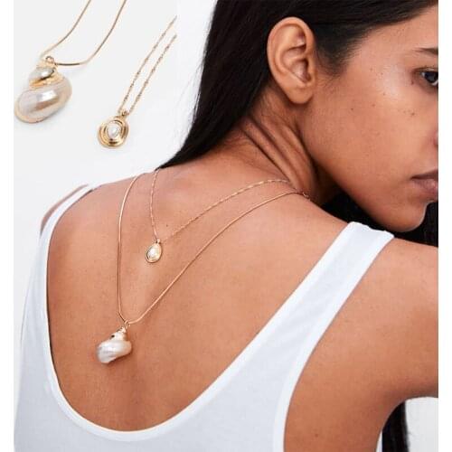 LEADERBEADS 2019 ZA Trendy Natural Conch Pendant Necklace Bohemian Handmade Long Chain Multilayer Shell Necklace Beach Jewlery