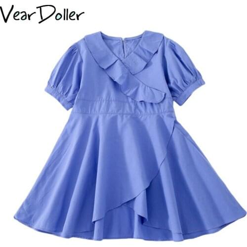 VearDoller Fashion Girls Dress Ruffles Boutique Childrens Wear 1-8Years Irregular Hemline Short Sleeve Girls Princess Dresses