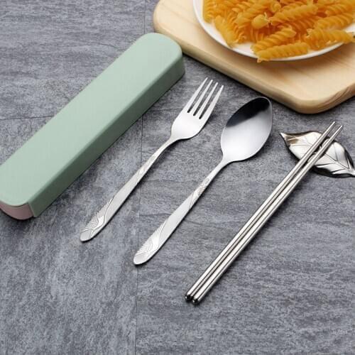 Camping School Dinnerware Gifts Portable Adult Kids Tableware Set Stainless Steel Fork Travel Picnic FBE2