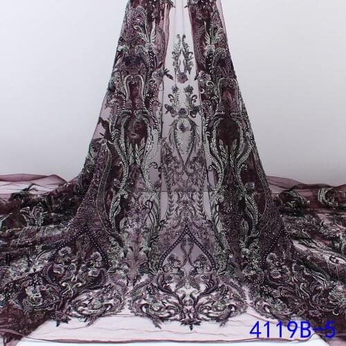 NI.AI High Quality African Bead Tube Fabric 2021 Luxury Embroidery Heavy Industry Handmade Beaded Lace Wedding Dress 4119B