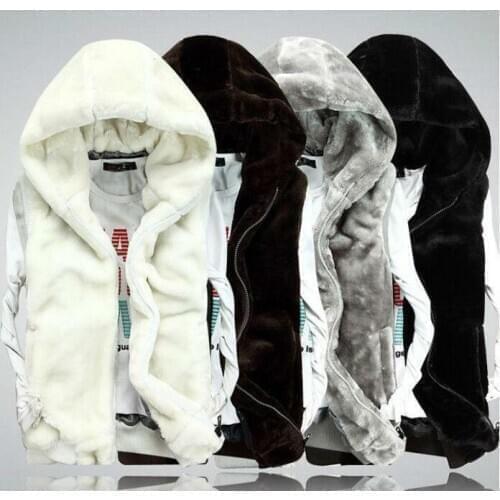 New Winter Men Fashion Jacket Hooded Faux Fur Vest Warm Coat Vest Waistcoat