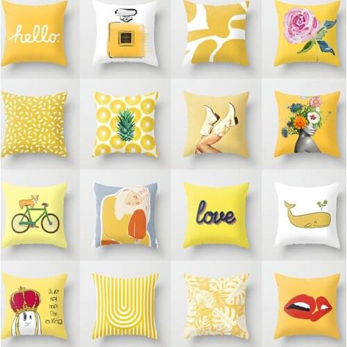 New Pillowcases Simple Fashion Summer Fresh Geometric Yellow Peach Skin Sofa Cushion Pillowcase Cushion Home Decoration