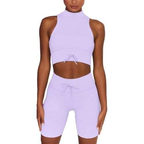 New Solid Color Fitness Turtleneck Vest Bum Lift Shorts Yoga Suit Summer Candy Sports