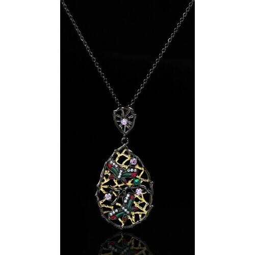 The new bohemian retro ethnic style hollow leaf zircon butterfly pendant necklace for women wedding party jewelry gift