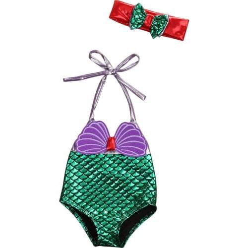 Toddler Baby Kids Girl Mermaid Bikini Swimsuit Swimwear Halter One Pieces Backless Bathing Suit Swimming Costume 0-8Y
