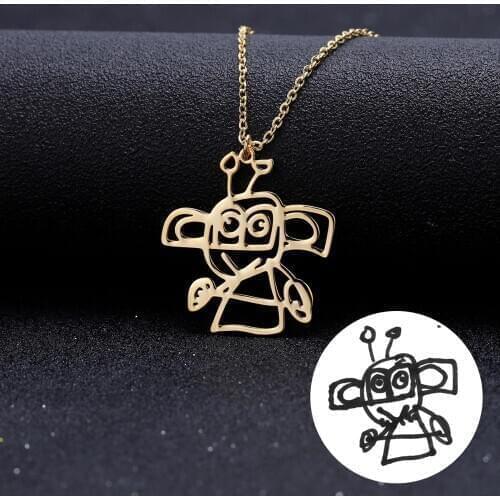 Custom DIY Children Drawing Necklace Kids Art Child Artwork Personalized Graffiti Necklaces Custom Your Design Name Logo Jewelry