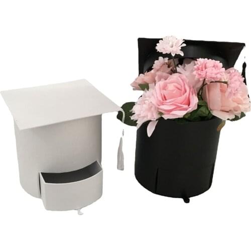 Doctorial Hat Gift Box Flower Box round Flower Pot Drawer for College Students Graduation Celebration Birthday Wholesale