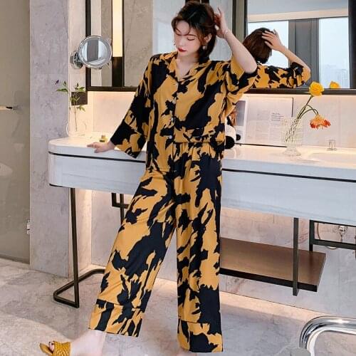 HOT pyjamas loungewear Sleepwear silk Womens home clothes two piece sets nighty for ladies Long Sleeve Sleeping Shirt 2021