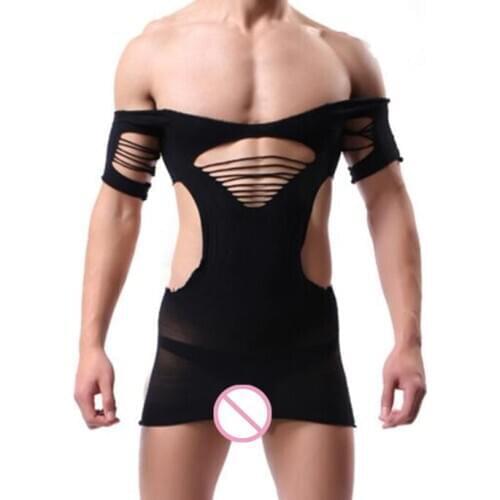 Professional Mens Underwear Male Stretchy Babydolls Adult NightDress Lingerie Exotic Short Sleeve Sleepwear Men Sexy Costumes