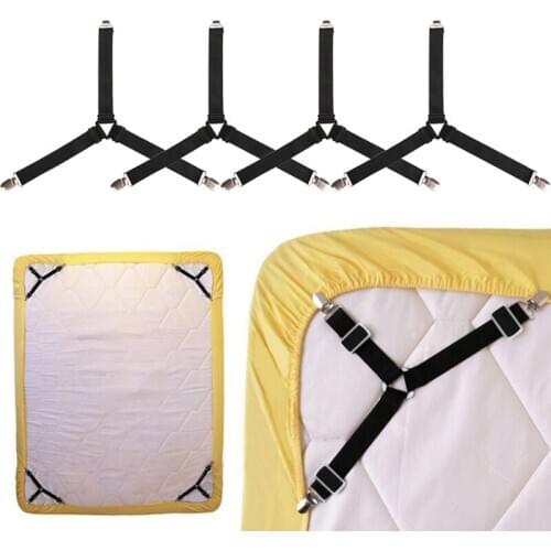 4pcs Adjustable Bed Sheets Straps Braces Crisscross Bed Fitted Sheet Straps Suspenders Gripper Storage Holder Fastener Clips