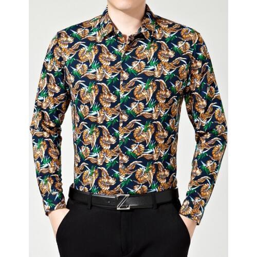 Man Fashion Printing Cotton Shirts High Quality Office Male Floral Printed Clothes Shirts Long Sleeve