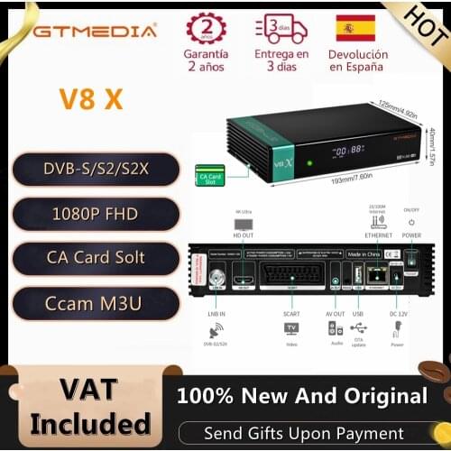 GTMEDIA V8X 1080P Satellite TV Receiver DVB-S2 S2X Satellite Decoder Support H.265 CCAM Upgrade By V8 nova Shipped from Spain