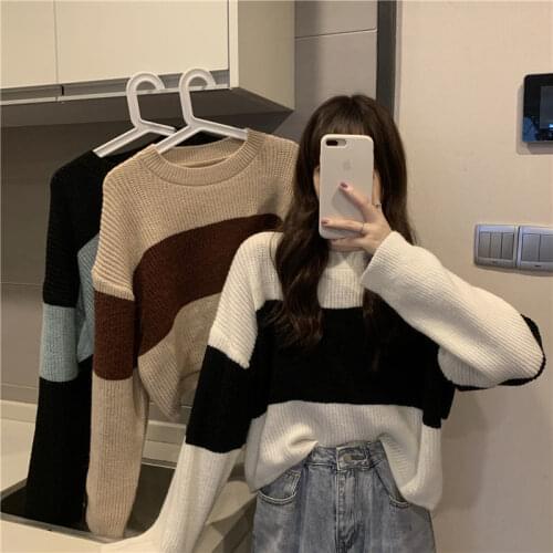 Sweater Autumn and Winter New Contrast Color Thick Needle Sweater