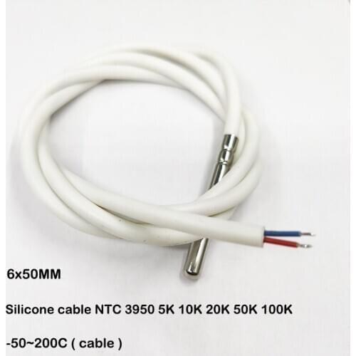 Silicone 6*50MM Waterproof 3950 NTC 5K 10K 20K 50K 100K B3950 NTC Temperature Sensor 10k-+1% 10K NTC Sensor thermistor ntc