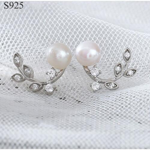Genuine Real Pure Solid 925 Sterling Silver Stud Earrings for Women Jewelry CZ Shell Pearl Leaf Female Earrings Bijoux