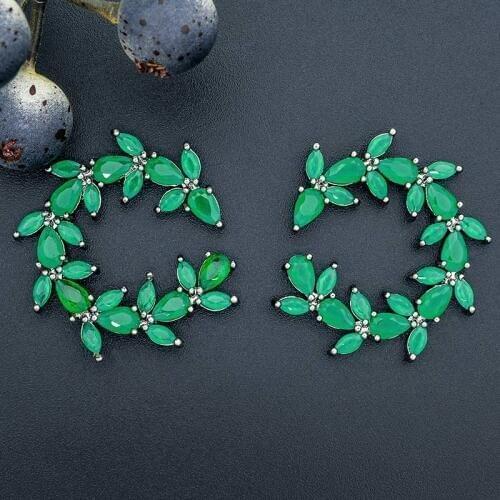 ModemAngel Delicate Leaf Luxury Cubic Zirconia Copper Elegant Jewelry earrings for women Party Wedding Bridal