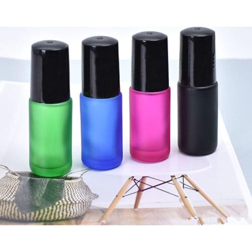 20pcs/lot 5ml Frosted Thick Glass Perfume Roll on Bottle with Stainless Steel Ball Essential Oil Bottle Pink Blue Black Green