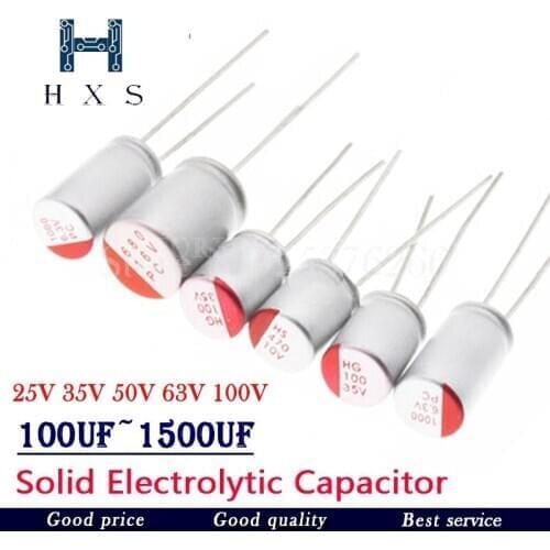 10Pcs DIP Solid Electrolytic Capacitor 25V 35V 50V 63V 100V 10UF 47UF 100UF 220UF 270UF 330UF 470UF 560UF 680UF 820UF 1000UF
