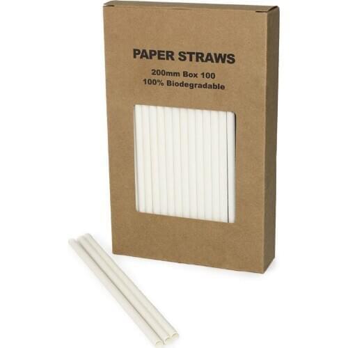 100pcs/Box Plain Solid White Paper Straws Bulk,Pure Winter Wedding Birthday Party Coffee Bar Soda Restaurant Drinking Straws