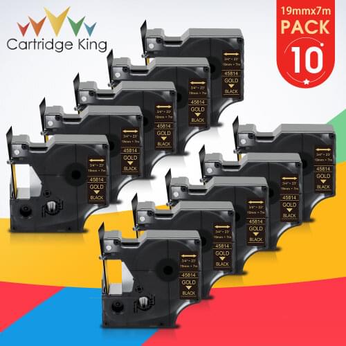 10PK 19mm Label Tape for DYMO D1 45814 Gold on Black Printer Ribbon Compatible for Dymo Label Maker LabelManager 420P Rhino 5200