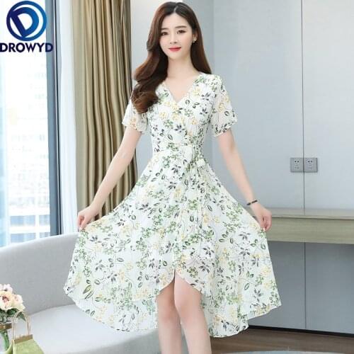 2021 Summer New Floral Chiffon Boho Beach Sundress Print Vintage Oversize Sweet Midi Dress Elegant Women Bodycon Party Vestidos