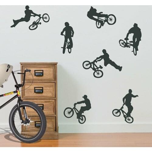 7Pcs Bmx Bikes Tricks Cycling Wall Sticker Playroom Kids Room Stunt Bicycle Wall Decal Bedroom Gameroom Vinyl Decor