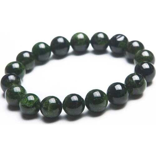 11mm Round Bead Stretch Bracelets For Women Femme Genuine Deep Green Diopside Crystal Quartz Natural Stone Bracelet Just One