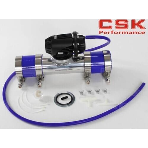 Black Aluminum Billet Anodized Type-4 SQV Blow Off Valve BOV +3" or 76mm Flange Pipe +clamps+ Blue silicone & 4mm vaccum hose