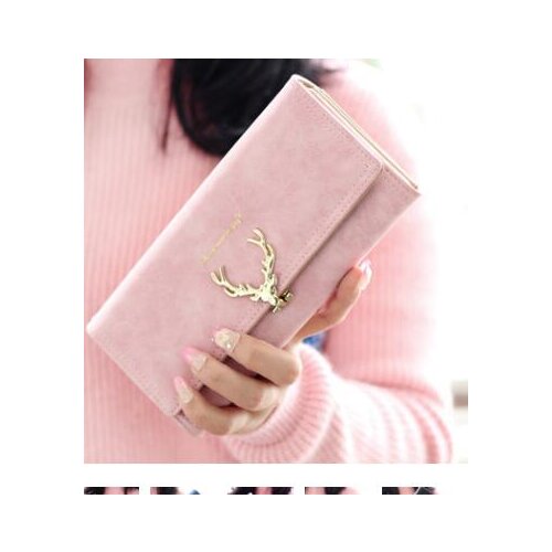 1pcs/lot korean style Female Women Purse Long Solid Candy Color Metal Christmas Deer Wallets PU long walllet