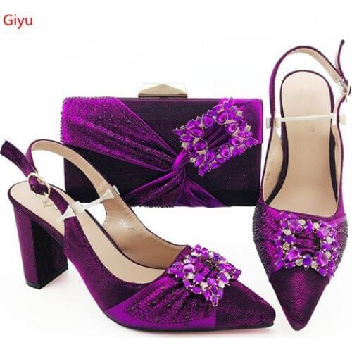 Doershow African Women Matching Italian Shoe and Bag Set for purple Wedding Italian Shoes with Matching Bags Italy Shoes!HJK1-38