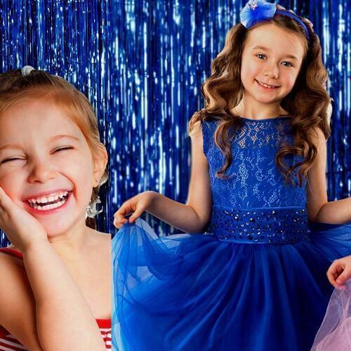 3pcs H245*W92cm Royal Blue Sparkling Foil Door Curtains Party Fringe Metallic Decorations Tinsel Window Supply Ocean Sea Themed