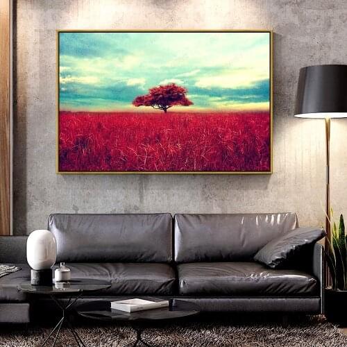 Forbeauty Oil Canvas Painting lone_red_tree For Home Decoration Wall Art
