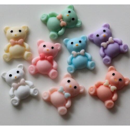 Hot Sale 20*24MM Resin Cartoon Bear Cabochons Bag Pastel Color Cartoon Animal Bear Cabs Charms Hair Bow
