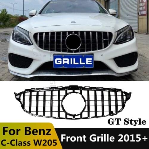 GT Front Grille For Mercedes Benz W205 C Class 2015-2018 C180 C200 C300 C260 Tuning Sport Front Grill ABS Front Bumper Grille