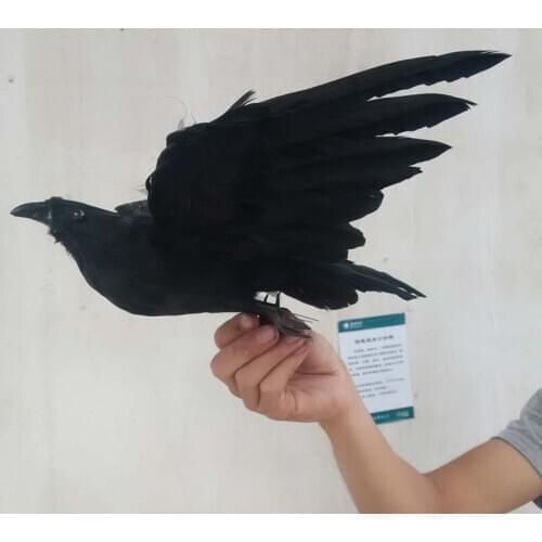 Artificial feathers bird about 25cm spreading wings black crow toy model home decoration Performing prop gift h1097